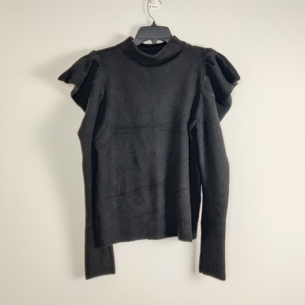 Industry Republic Women's Charcoal Black Ruffle Shoulder Sweater Size Medium NEW